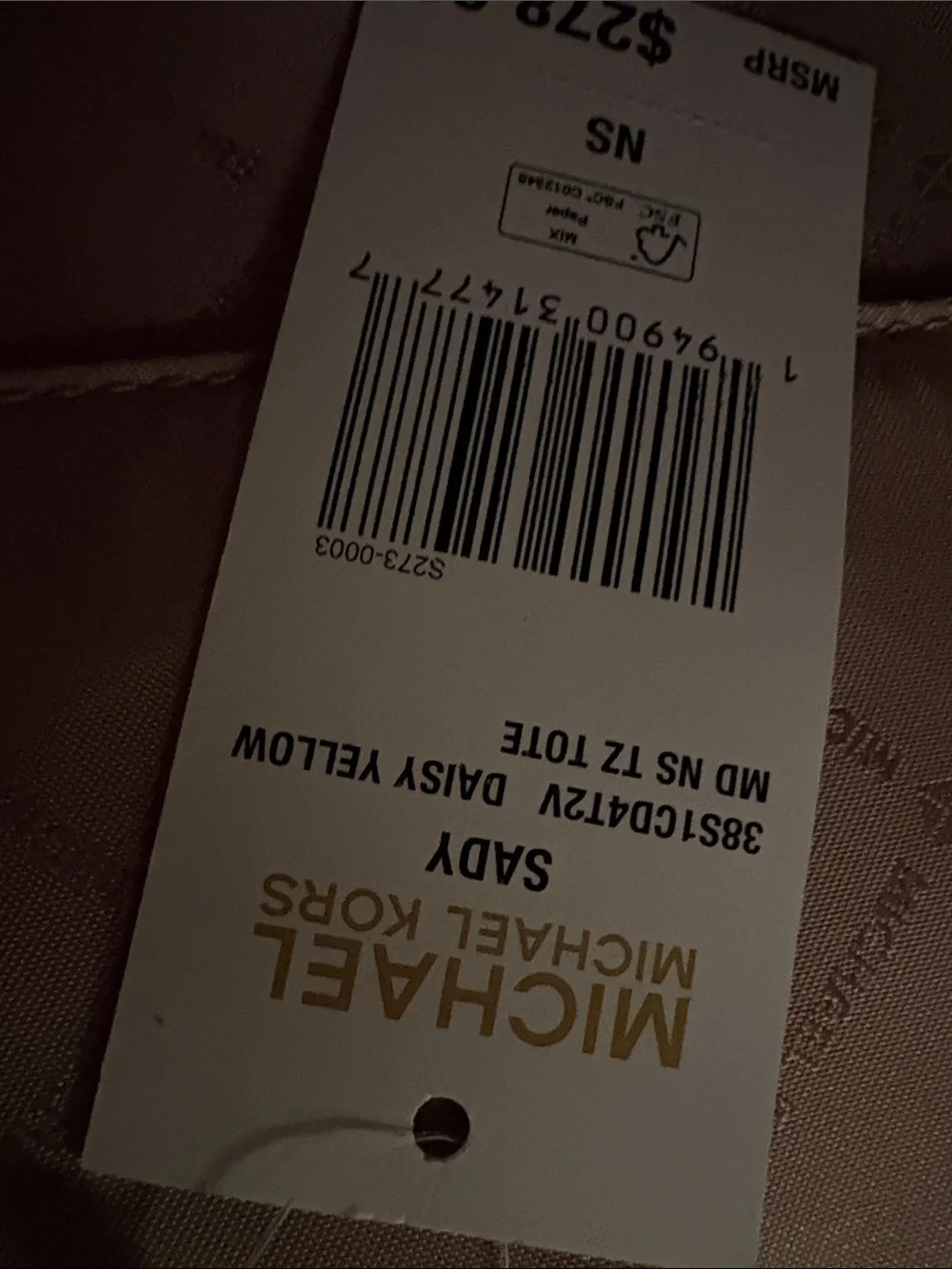Michael Kors Beige MK Monogram Tote with Yellow Trim